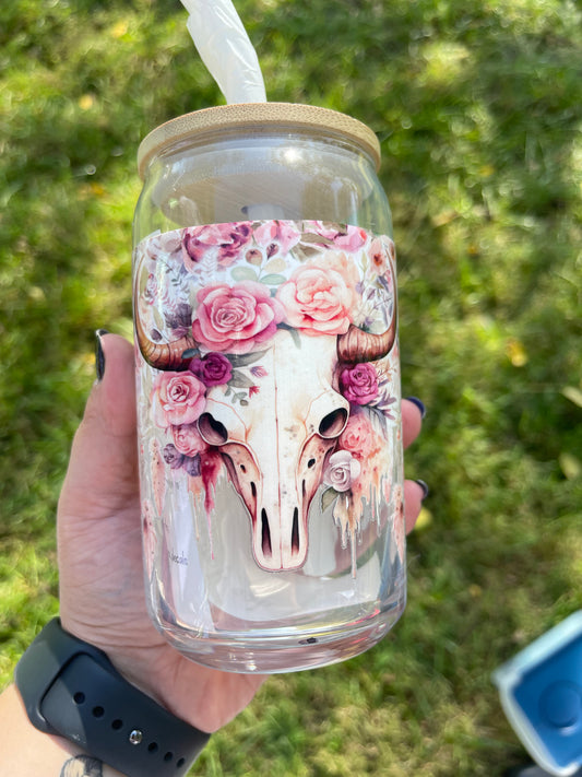 Pinky Cow Skull 16 oz Beer Can Cup