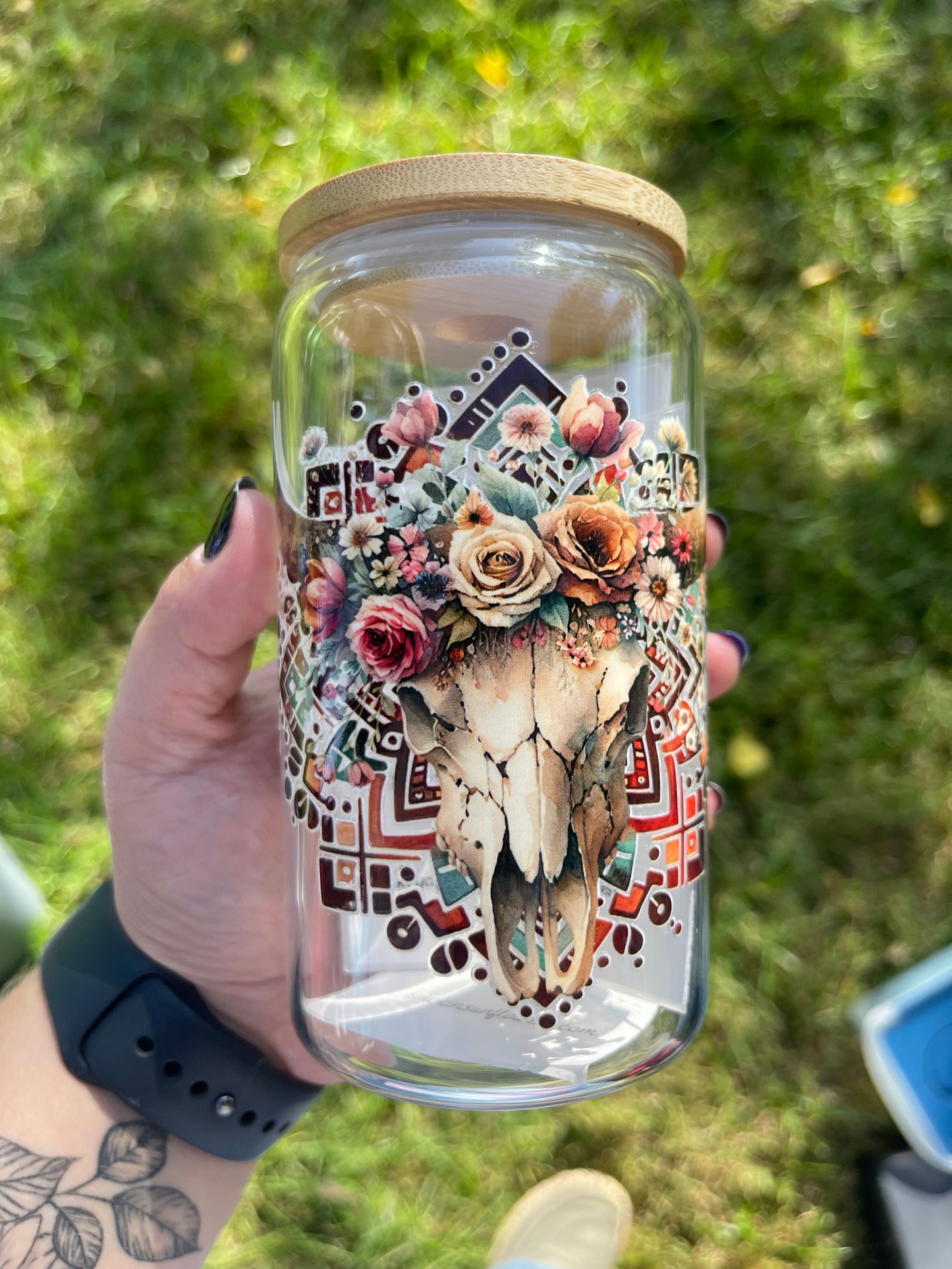 Boho Skull 16oz Beer Can Glass