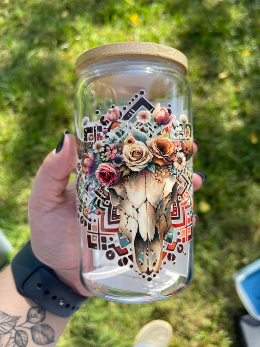 Boho Skull 16oz Beer Can Glass