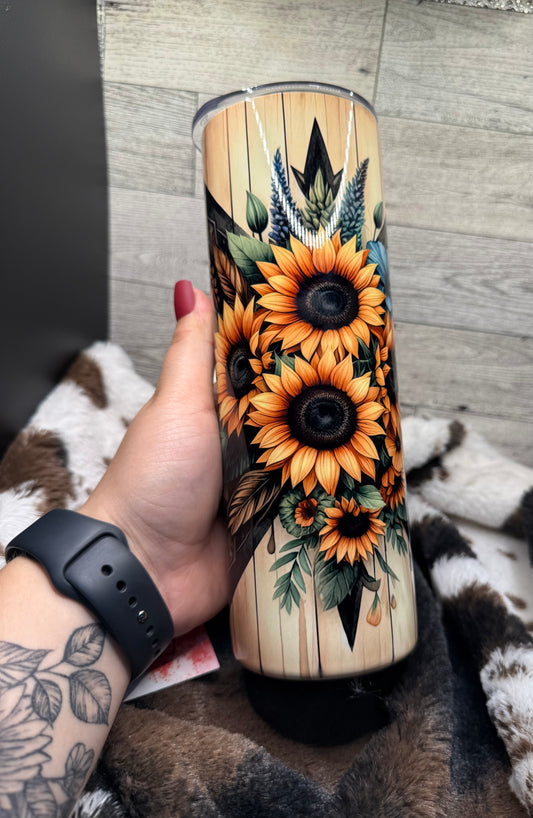 Sunflowers and Cowhide 20oz Tumbler