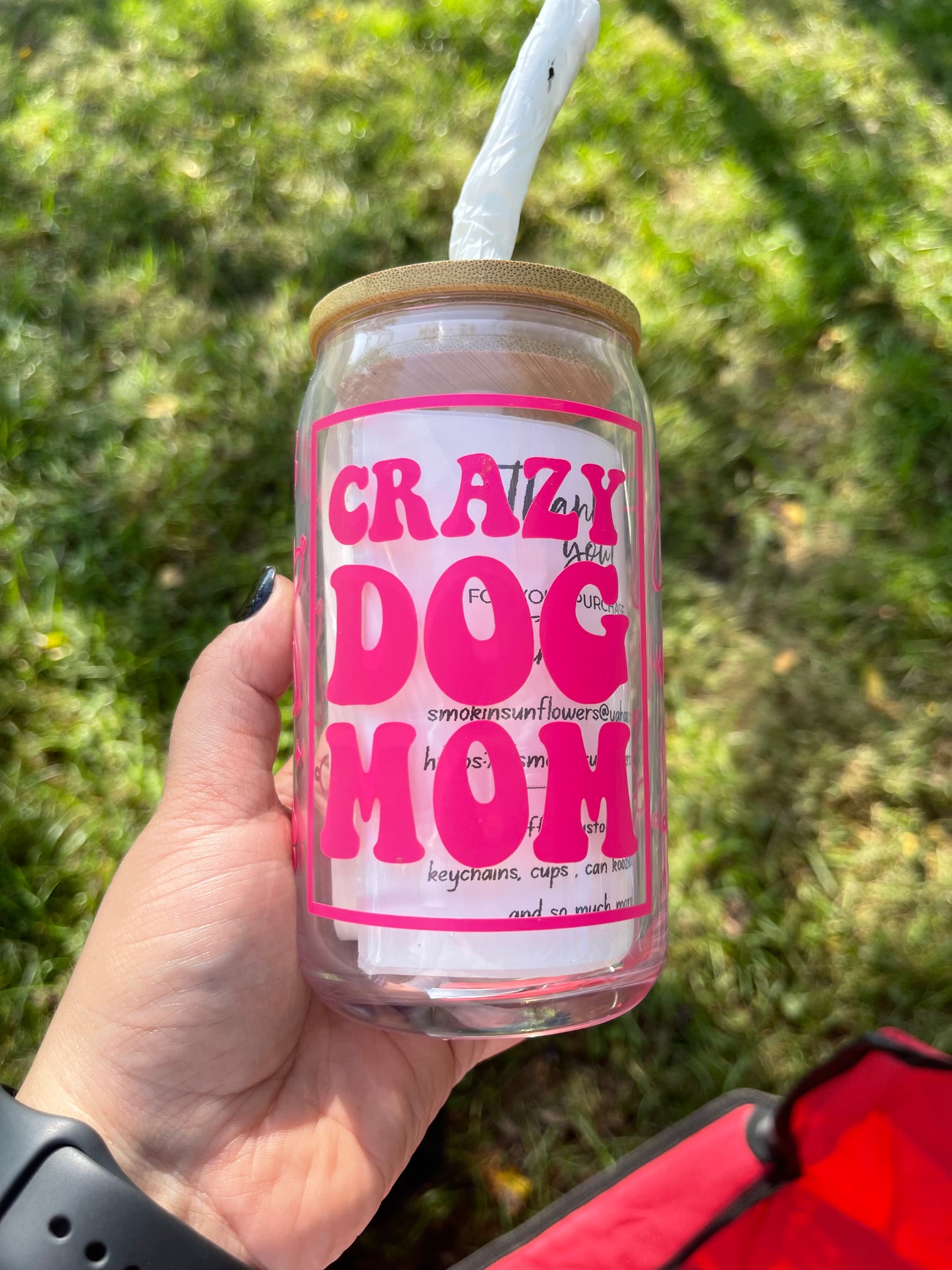 Crazy Dog Mom 16oz Glass Beer Can Cup