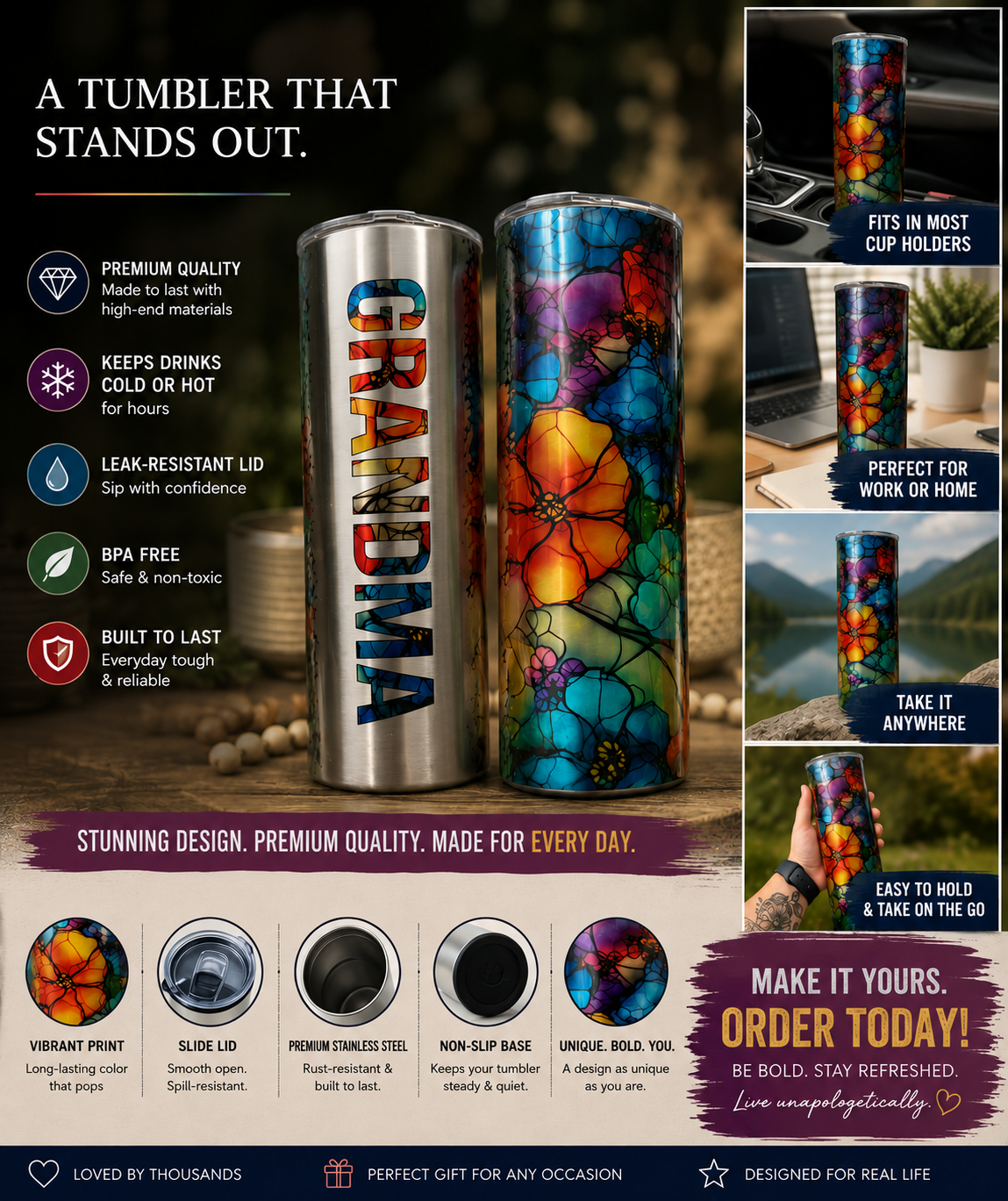 Stained Glass Grandma 20oz Stainless Steel Tumbler